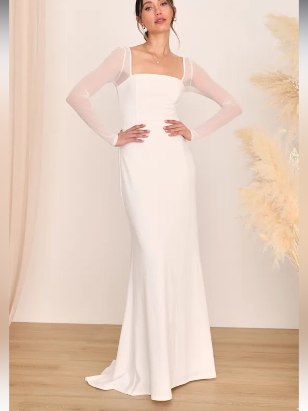 Lulus Lovingly Yours White Mesh Long Sleeve Maxi Dress x small